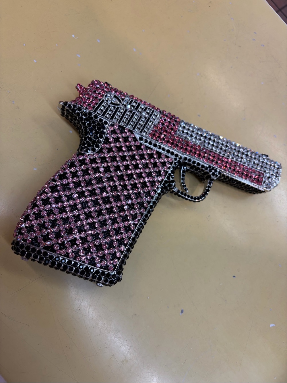 Rhinestone Pink & Black Gun-Shaped Evening Clutch